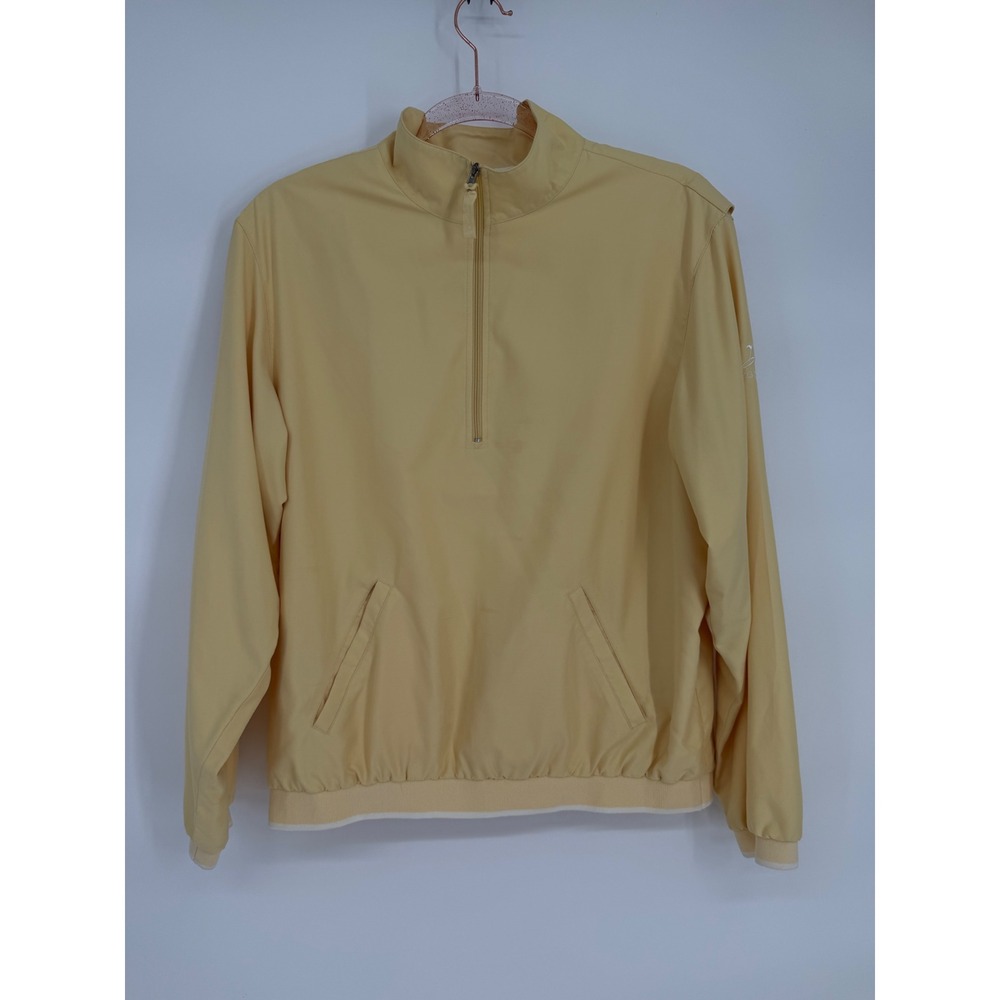 Lizgolf Liz Claiborne Womens Pale Yellow Quarter Zip Mesh Lined Windbreaker Sz M